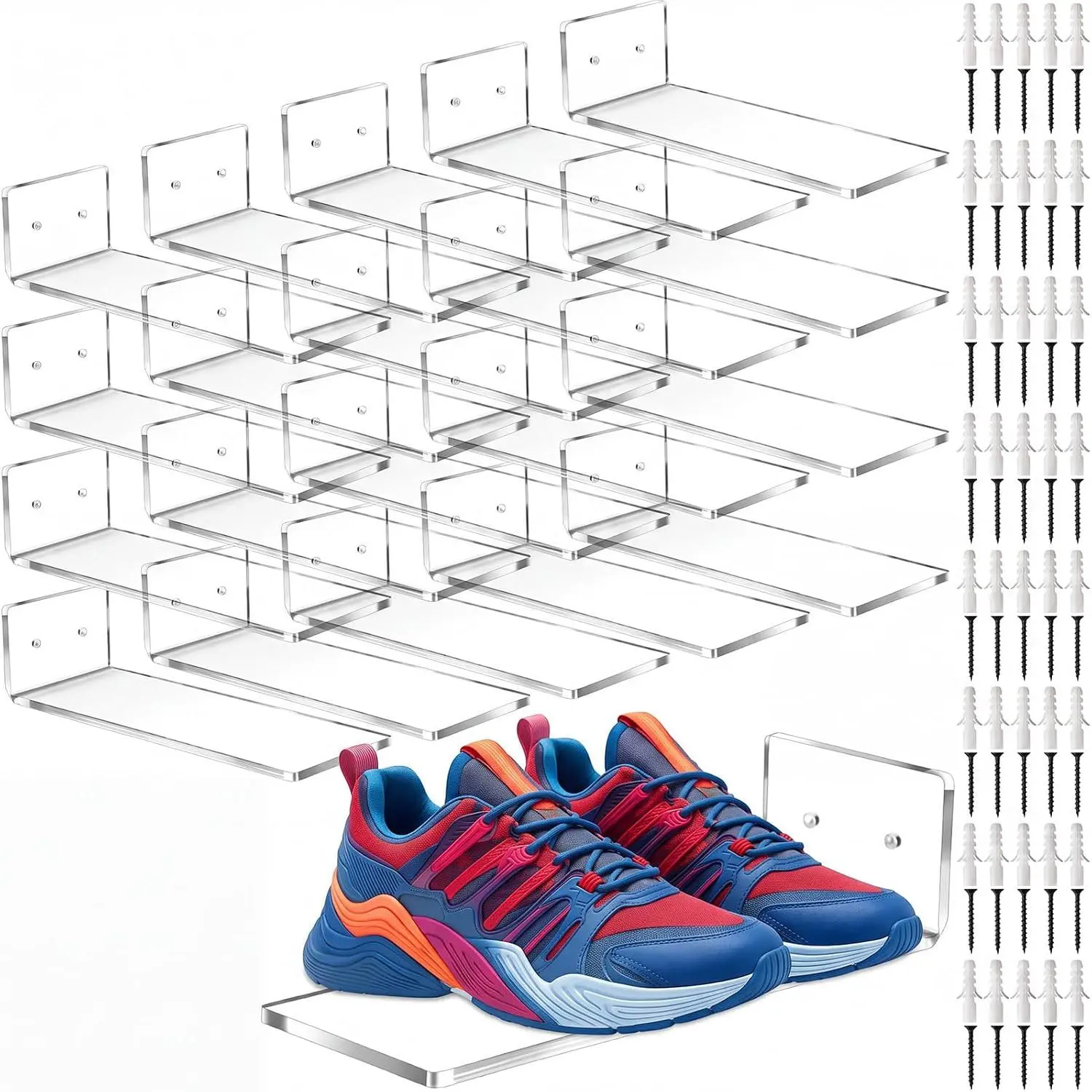20 Pack Floating Shoe Display Set for Wall, Levitating  Floating Sneaker Shelves Shoe Collection Display Wall Mounted Sneaker Shelf Storage for Bedroom Hallway(Clear,Medium,Rectangle)