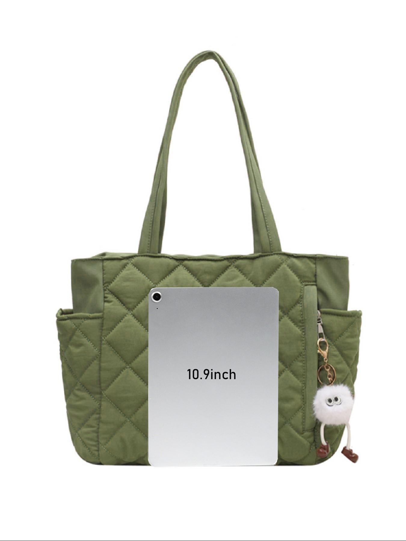 Women's Solid Quilted Soft Commuter Tote Bag, Fashionable Large Capacity Shoulder Bag for Daily Commute, Casual Trendy Versatile High-quality Daily Commuting Bag