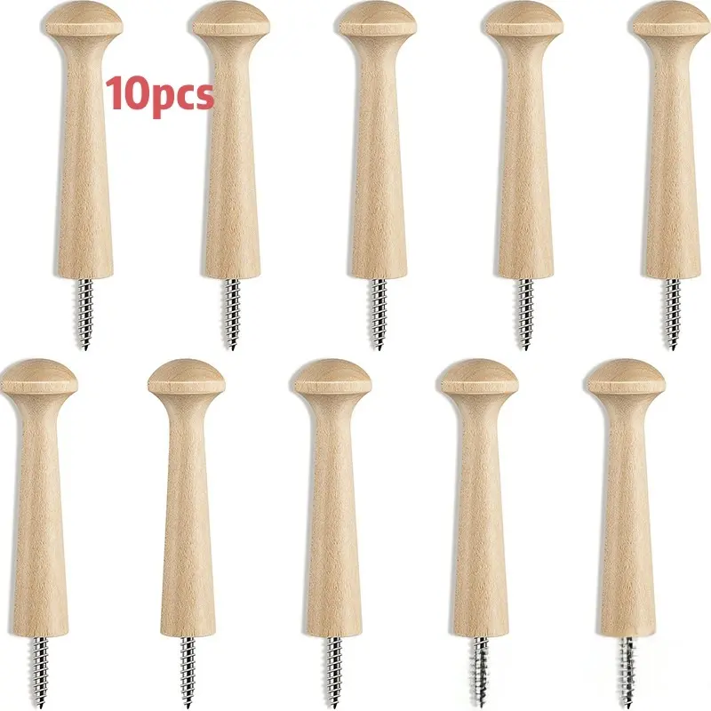 10pcs wooden screw hook wooden screw rocker is used to hang clothes, hats, towels and other hooks, wood color, multi-purpose hooks.