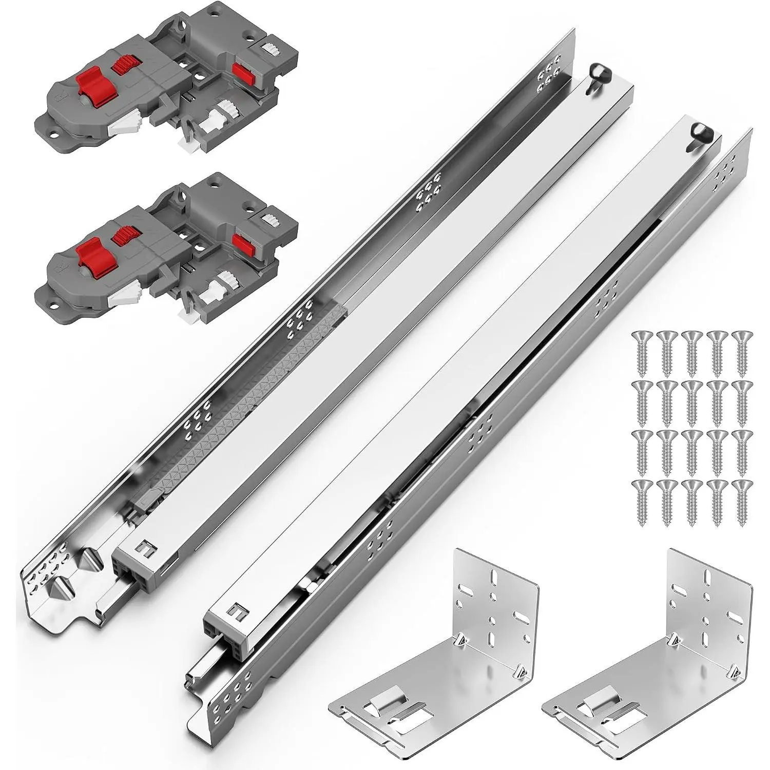 Multi-Size Undermount Soft Close Drawer Slides (9/12/15/18/21 in) - Full Extension 3D Locking Metal Rails, Concealed Mount for Face Frame Cabinet, Rear Mount Brackets, 100 LB Capacity, 15 in Pair Pack for Cabinet Use, Rectangular