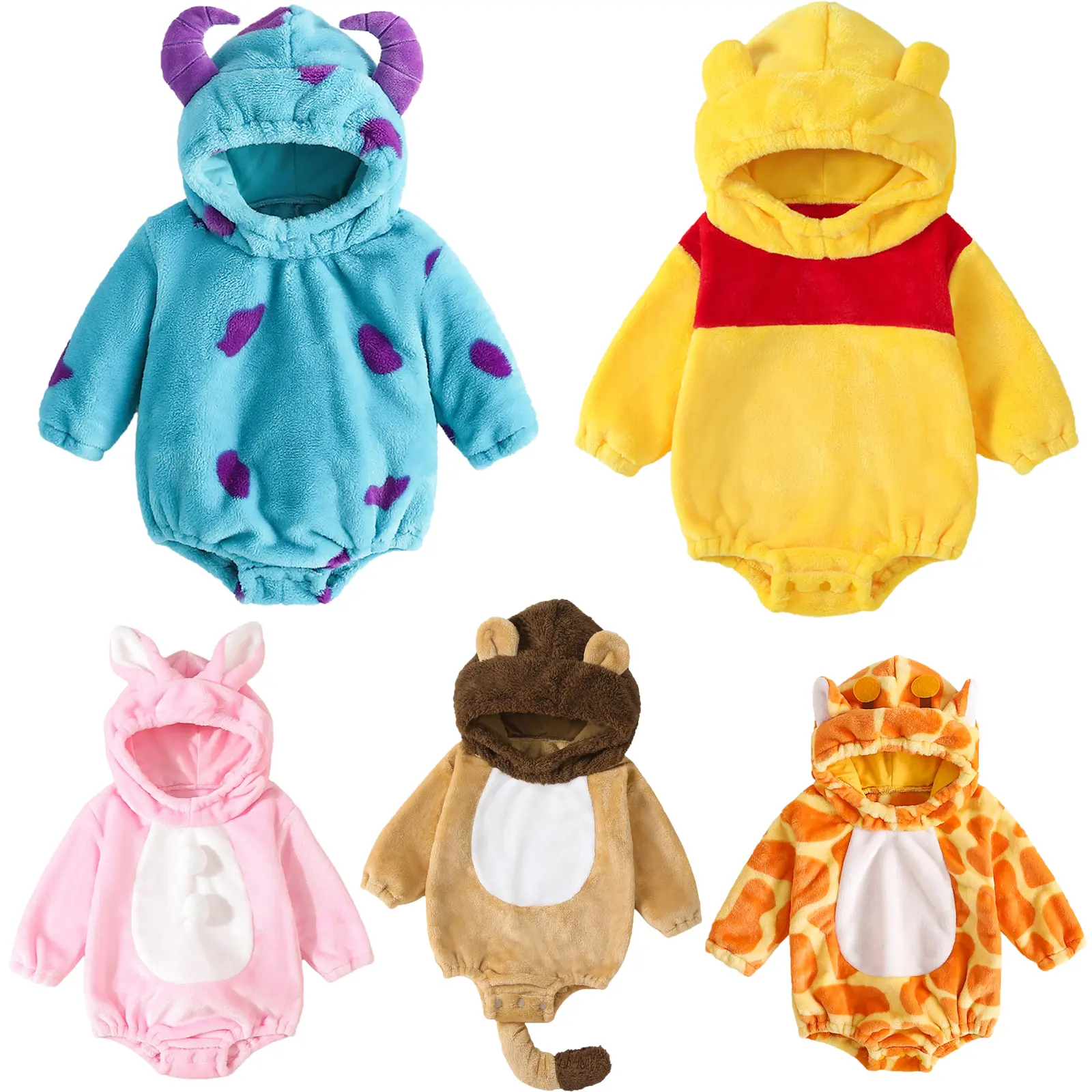 Babamoon Unisex Polyester Animal Theme Warm Wear, Toddler Infant Lion Monster Cosplay Hooded Long Sleeve Flannel Fleece Jumpsuit, Rompers