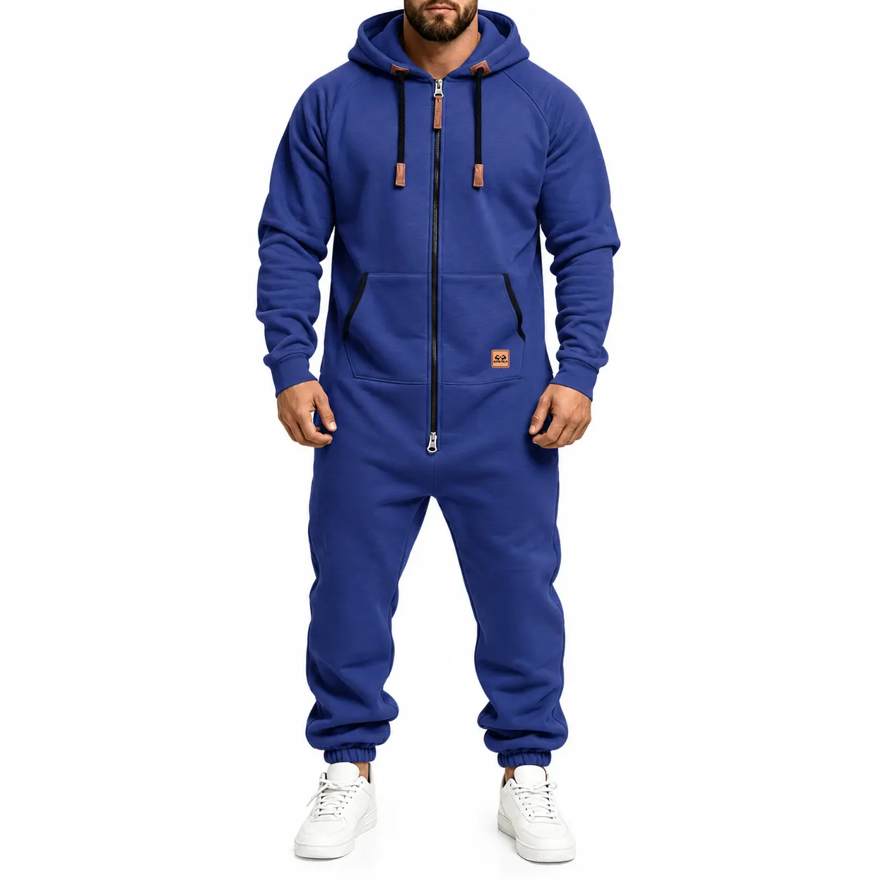 Men’s Full Zip Hooded Jumpsuit, Casual One Piece Tracksuit With Adjustable Drawstring Hood, Functional Front Pockets, Long Sleeve Design, Elastic Cuffs And Tapered Legs, Relaxed Fit Outfit For Daily Wear, Travel, Streetwear And Lounging