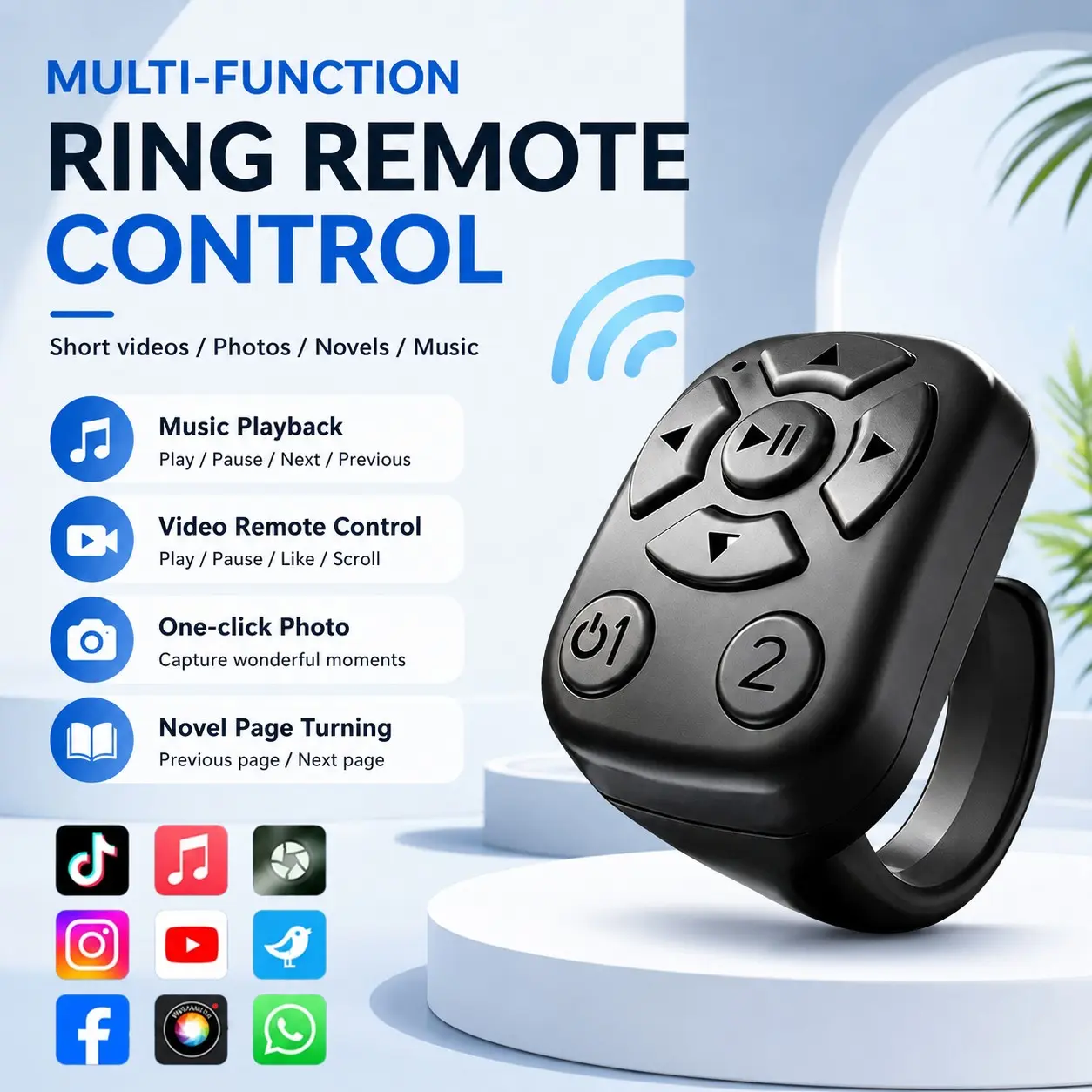 TikTok Scrolling Ring, Wireless Remote Control Page Turner for iPhone Android, Phone Video Scroller, Cellphone Selfie Accessory, Camera Shutter Remote for Selfies, Selfie Trigger, Short Videos, E-Books and Music Control