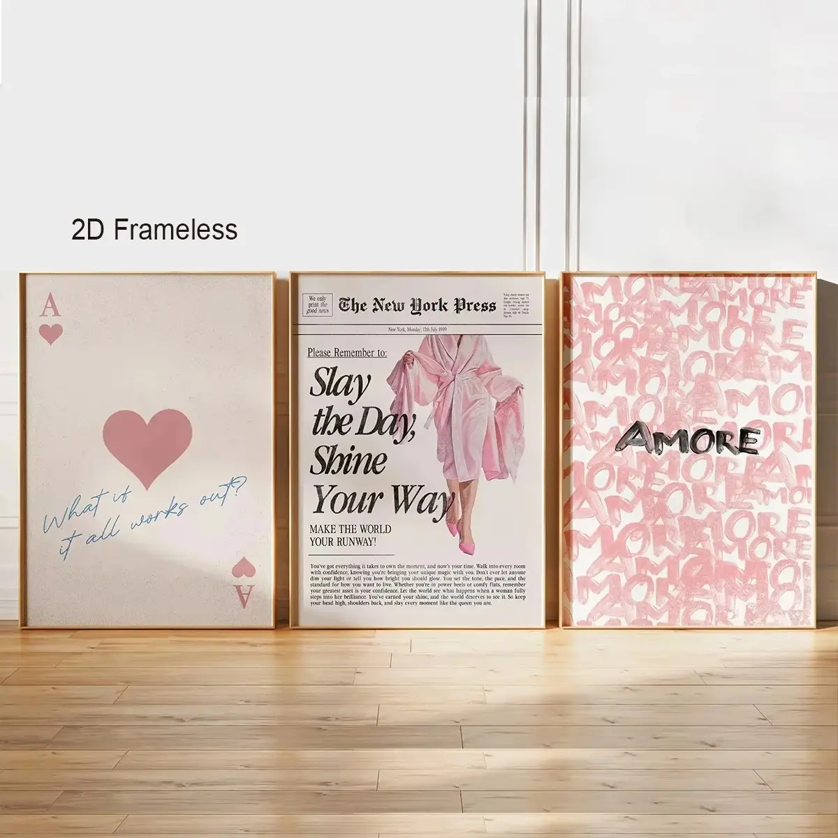 3-Piece Set: Retro Girly “The New Yorker” Newspaper Canvas Posters—“Pink Makes Life Better”—Modern, Stylish, Preppy Art Posters for Home Decor Wall Decor Art