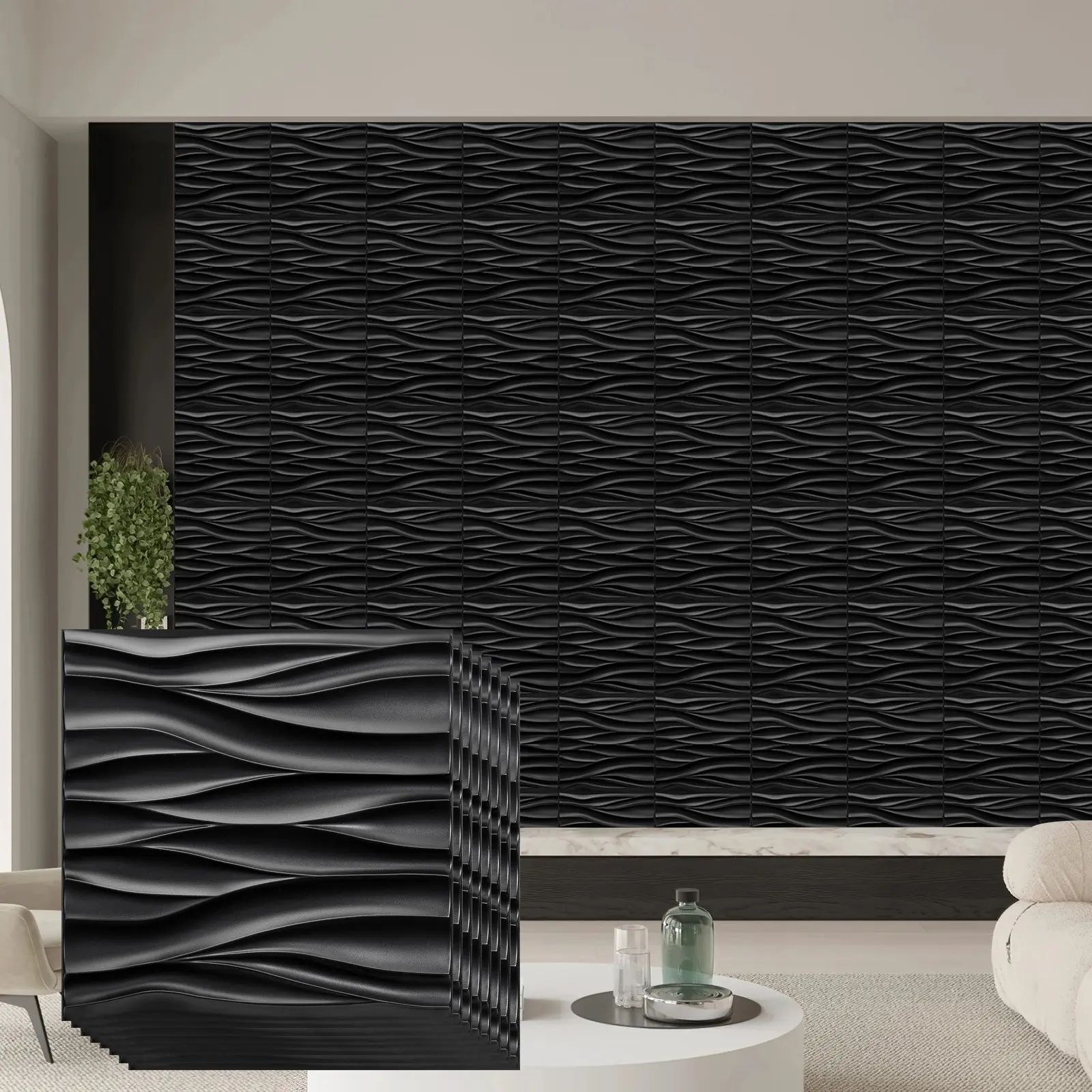 Diamond Design Decorated 3D Wallpanel, 30cmx30cm Matte White/Black, Diy Home Decoration Wallboard, Decorative Wall Panel