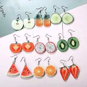 Tropical Fruit Earrings for Women, Pineapple Watermelon Stud Earrings Trend, Cute Summer Fruit Jewelry Set, Lightweight Colorful Statement Accessories, Fun Beach Party & Vacation Outfit Jewelry