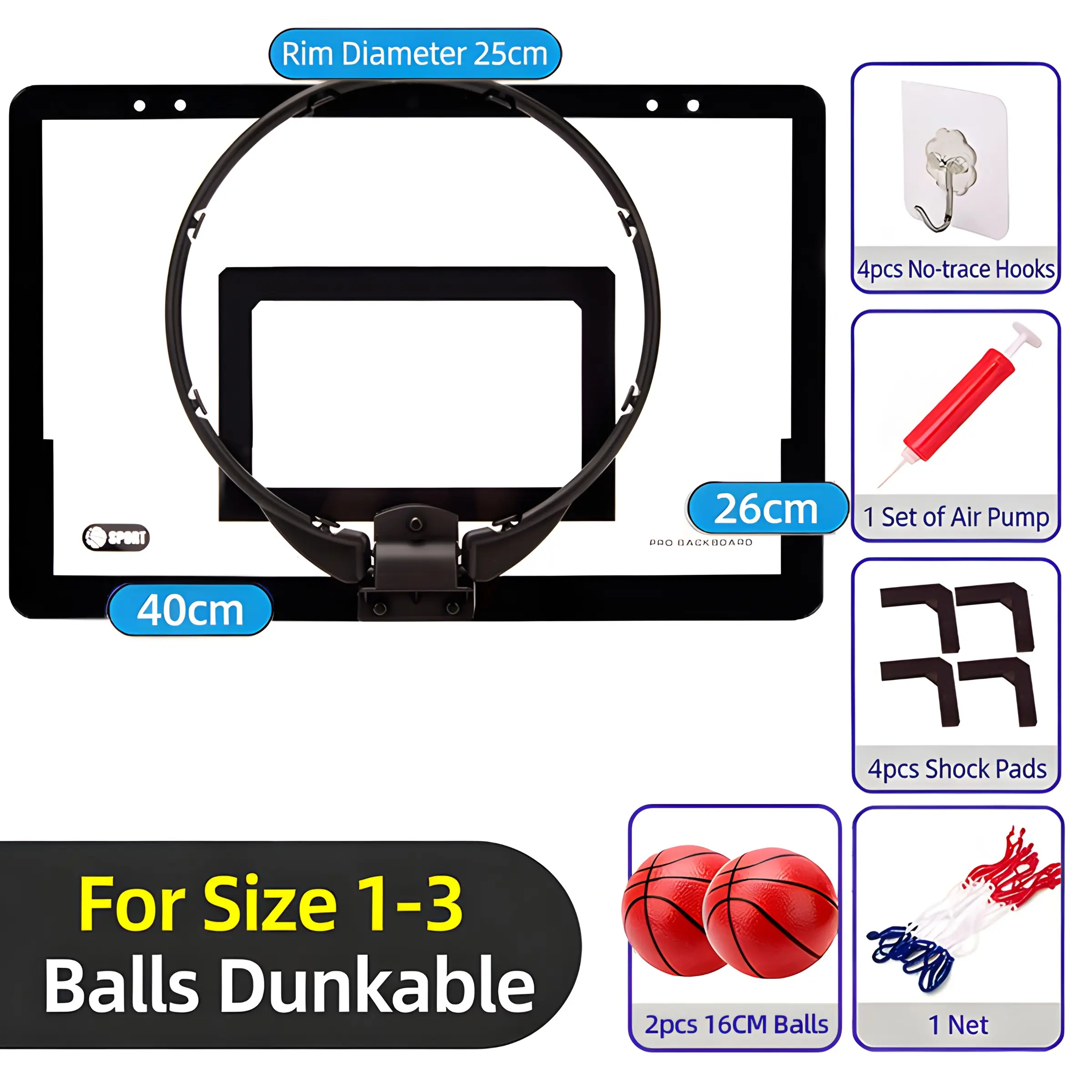 Indoor Foldable Basketball Hoop, Kids Door Mount Office Basket, Teen and Adult Mini Hoop, Includes 1-2 Balls, Perfect for Home Use, Over the Door Basketball Hoop Indoor, Basketball Hoop System, Basketball Equipment