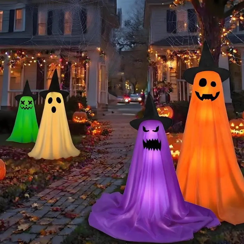 Glowing Ghost for Front Door, Halloween Standing Ghost with Remote Control, Weather-Resistant, Perfect for Porch Decor and Garden Horror Scenes