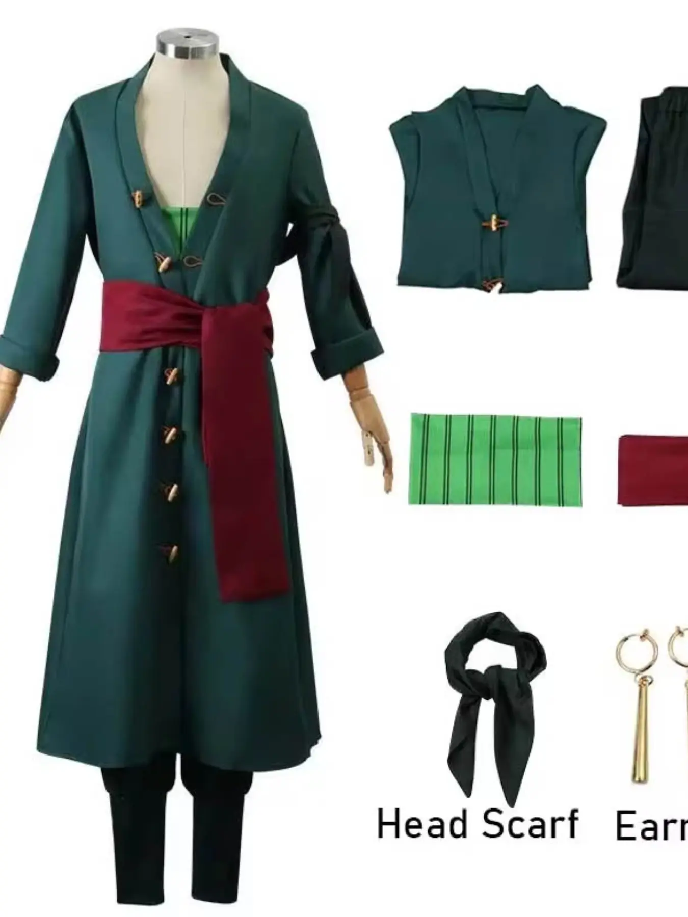 Roronoas Cosplay Costume Anime Wano Country Two Years Later Zoro Green Coat Halloween Outfits With Earrings For Carnival Comic Con