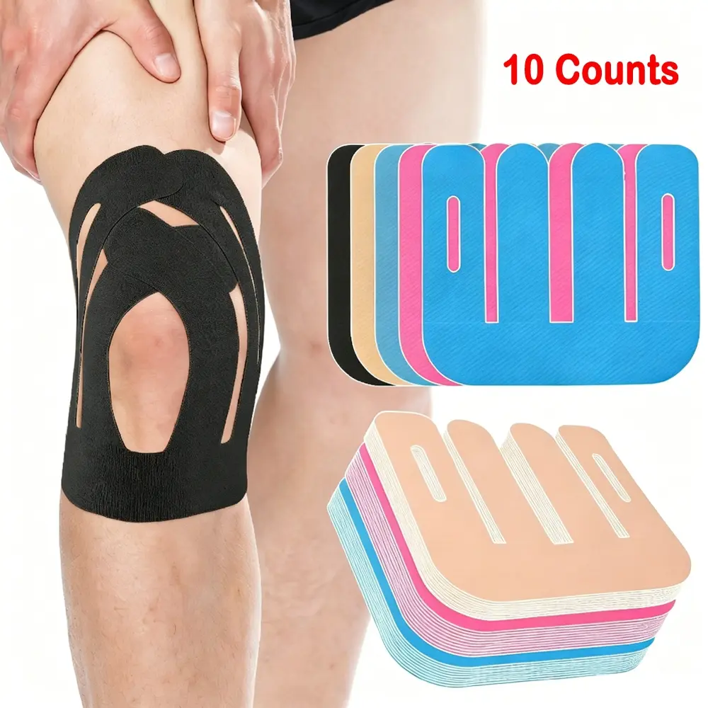 10PCS Pre-Shaped Knee Kinesiology Tape, Precut Elastic Compression Athletic Tape