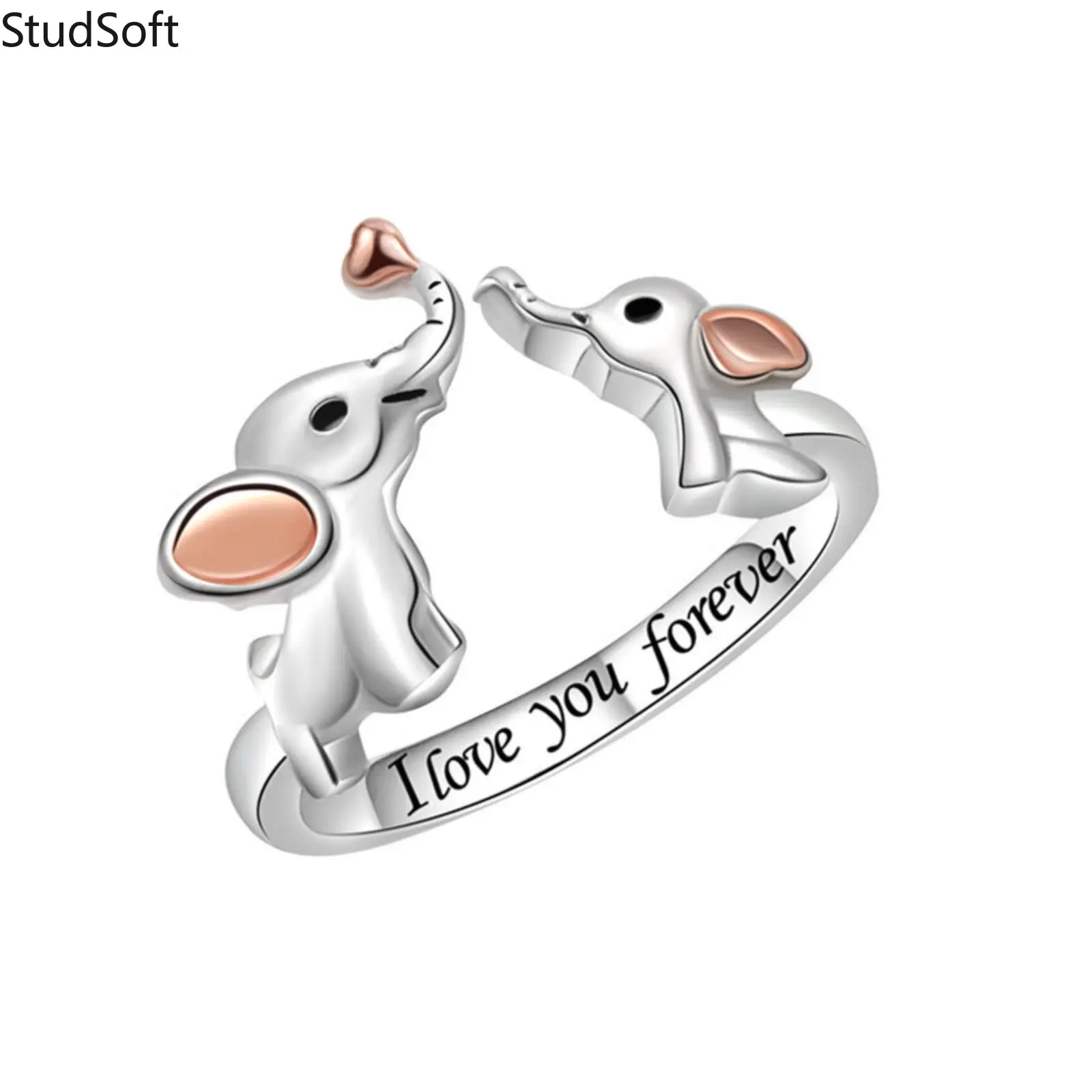 Women's 925 Sterling Silver Adjustable Size Elephant Motif Open Ring, Rose Gold Engraved Message Jewelry, Mother’s Day Gift for Mom (Sports & Outdoor Accessory Complement)