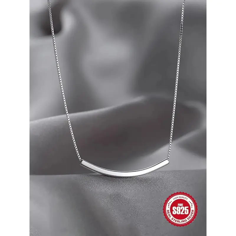S925 Sterling Silver Smile Necklace for Women, Minimalist Curved Bar Collarbone Chain, Lightweight Hypoallergenic Daily Wear Jewelry Gift, Smile Shape, Minimalist Outfits