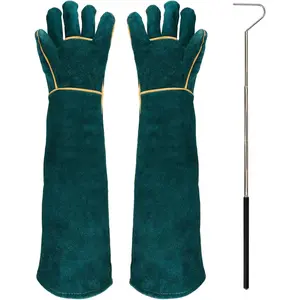 Animal Handling Bite Proof Gloves with 40inch Collapsible Snake Hook Suitable for Falcon Dog Cat Bird Reptile Snake