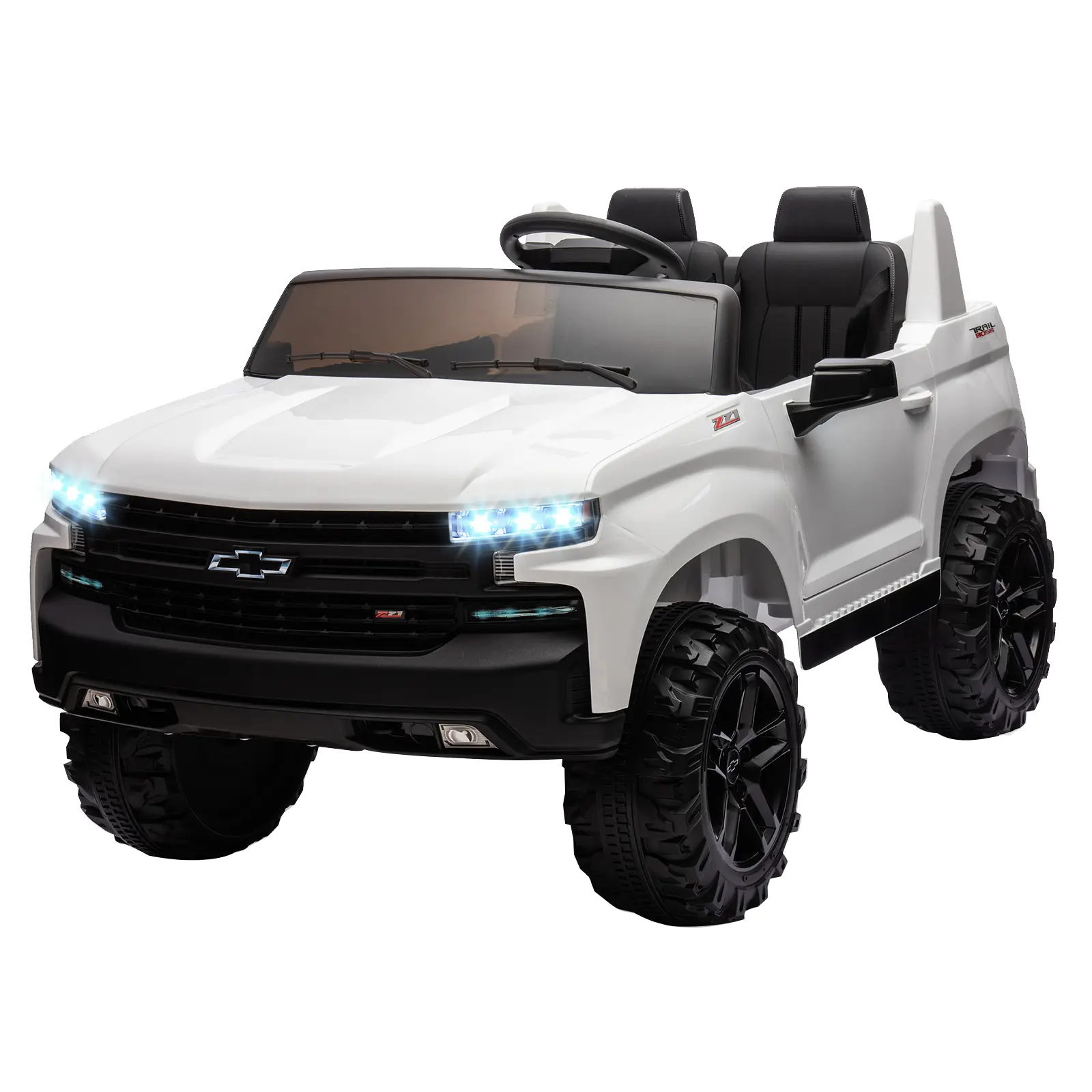 24V Chevrolet 2‑Seater Kids Electric Truck – White, Blue, Pink, Black & Gray – Parent Remote, 3 Speeds, LED Lights, Dual Motors