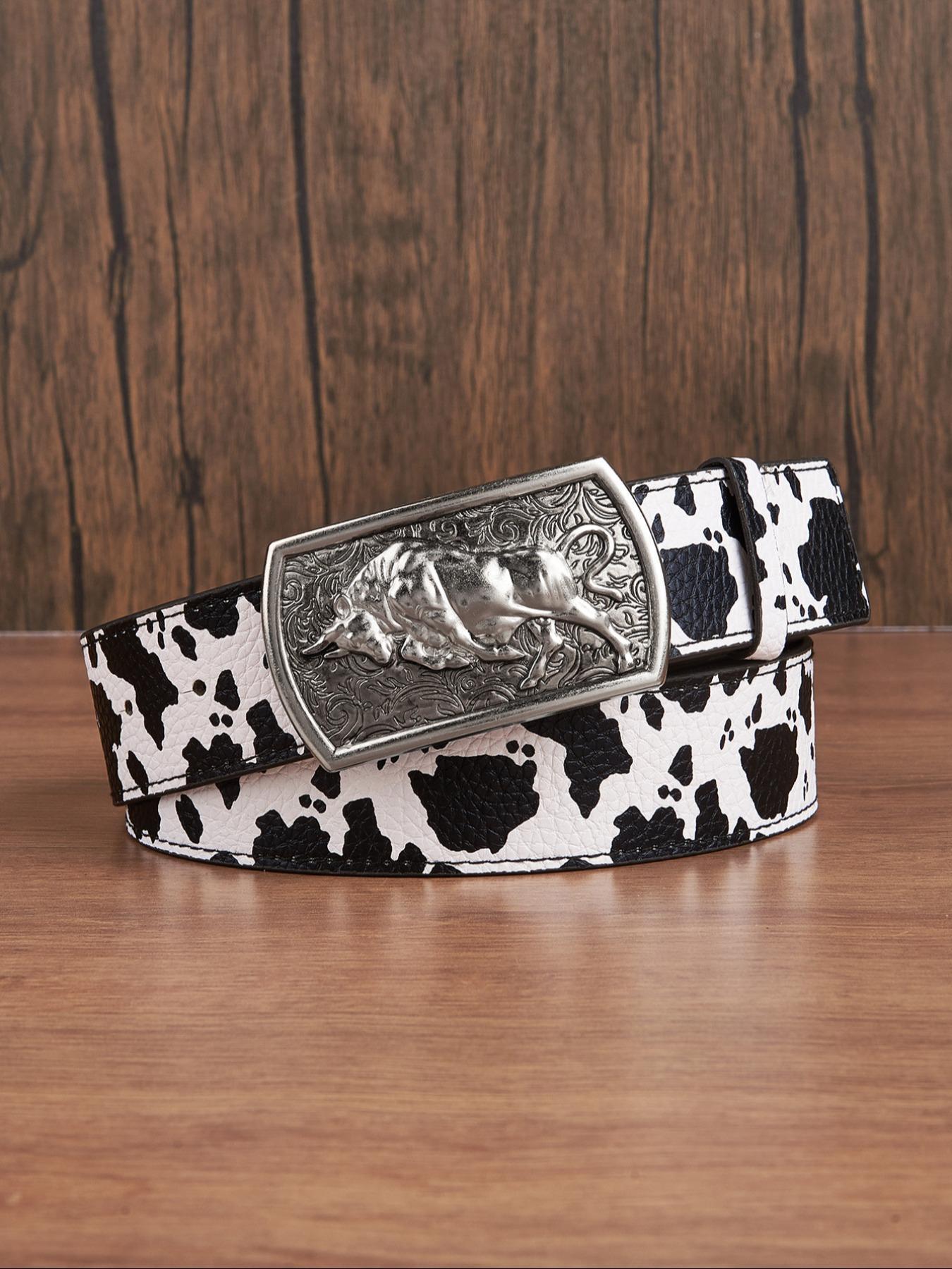 Women's Cow Pattern Metal Buckle Belt, Fashionable Bull Decor Western Belt for Jeans & Dress, Casual Waistband for Daily Use