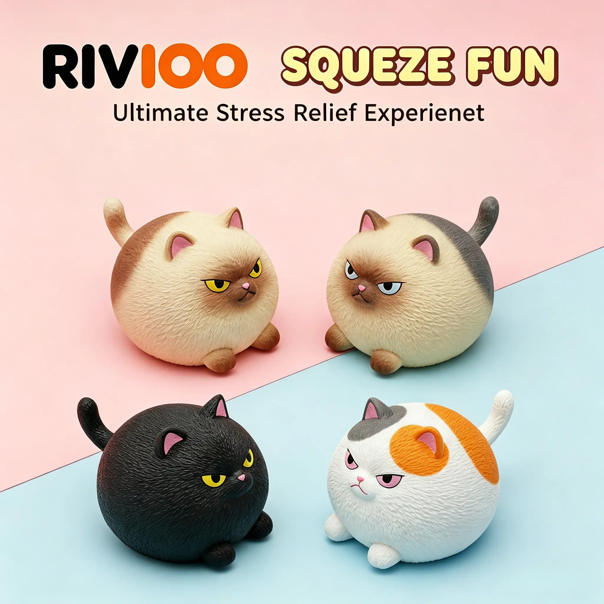 RIVIOO TPR soft glue pinch angry cat creative decompression tofu cat vent pinch music vent ball decompression toy