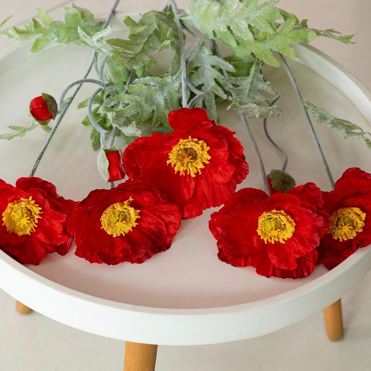 Artificial Poppy Bouquet Fake Flowers Poppy Flower Home Desktop Wedding Potted Plant Photography Prop Decoration