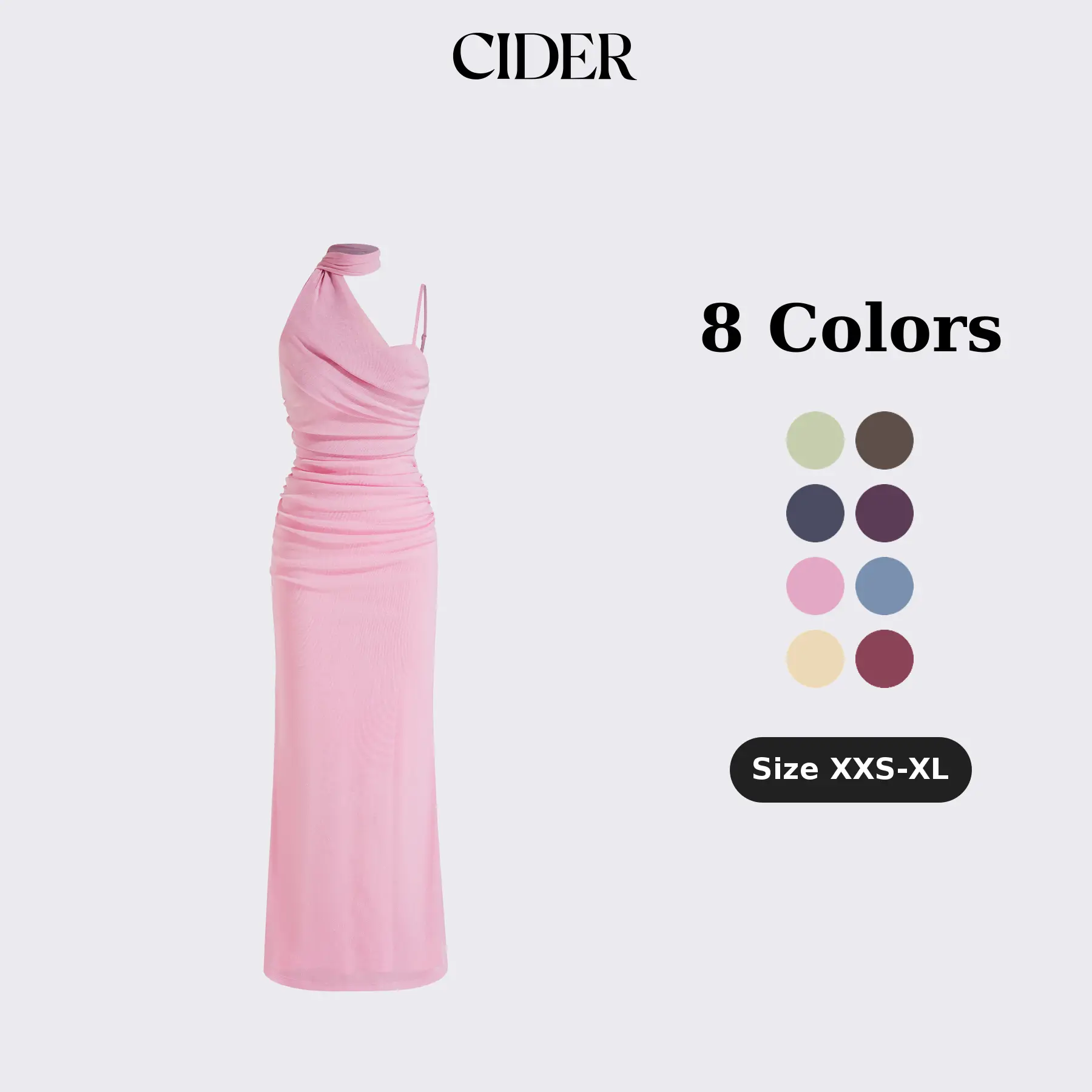 Cider Mesh Halter Neckline Ruched Maxi Dress With Scarf Cider Mesh Halter Neckline Ruched Maxi Dress With Scarf
