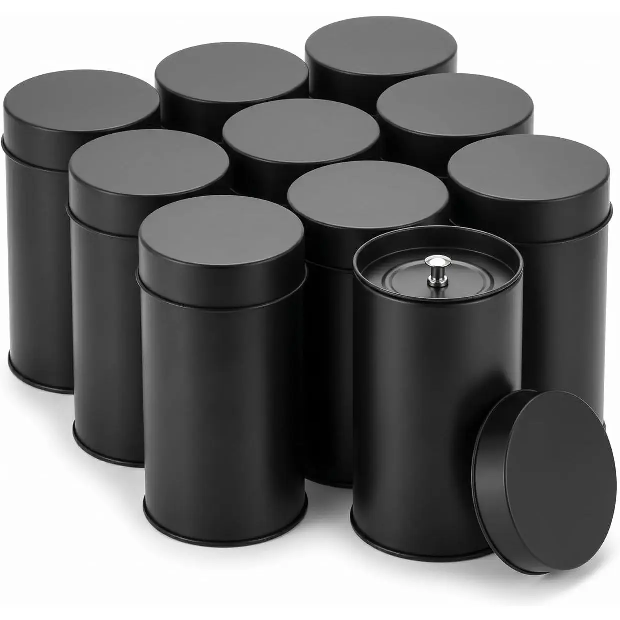 Tin Canisters 10 Pack, 16 oz Round Tinplate Canister Set with Airtight Double , 4.7" Tall x 3" Dia Metal Tins for Loose Leaf , Coffee, Sugar, Candy, Spices
