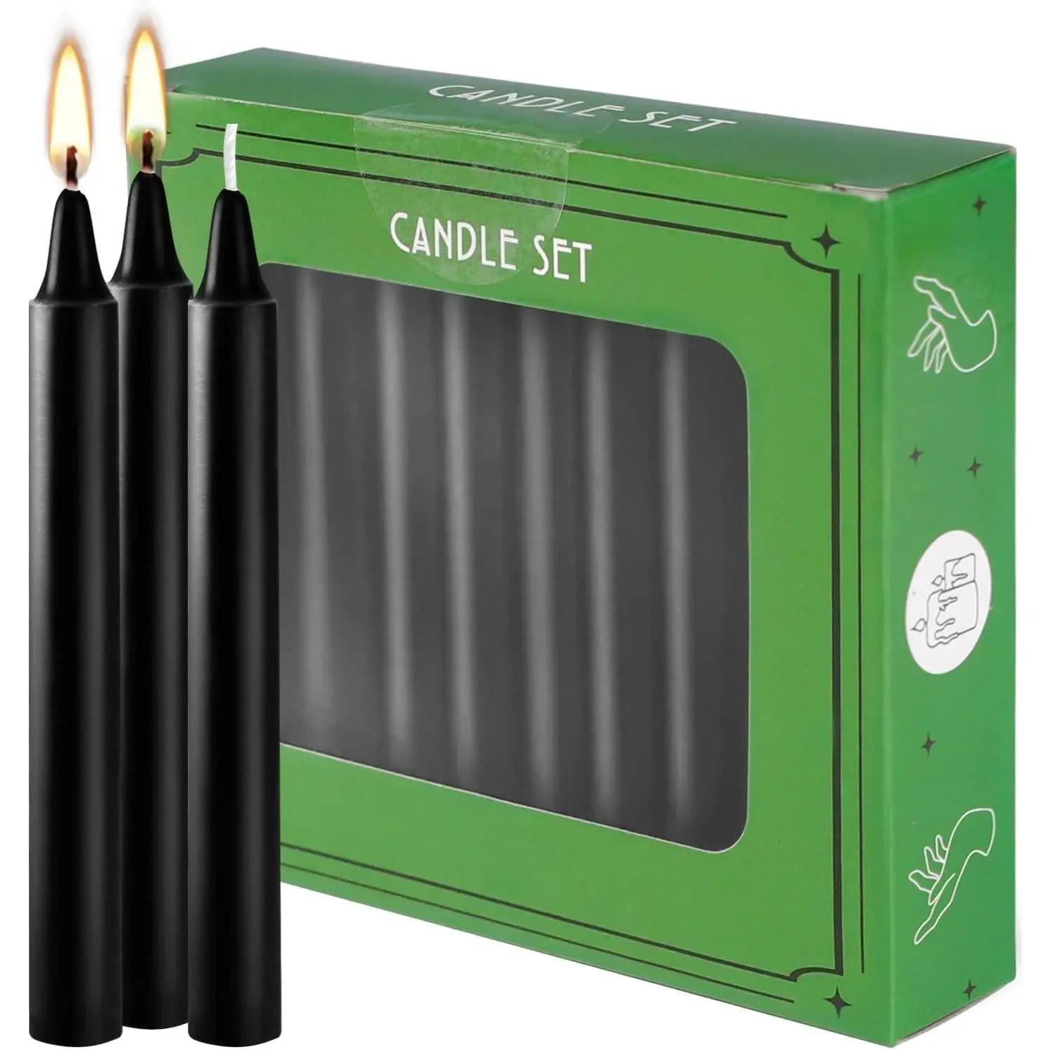 Set of 20 Black Spell & Chime –  Mini Taper Candles for Rituals, Prayer, Birthdays, Meditation,  - 4 Inch Tall, Unscented. (Black, 20)