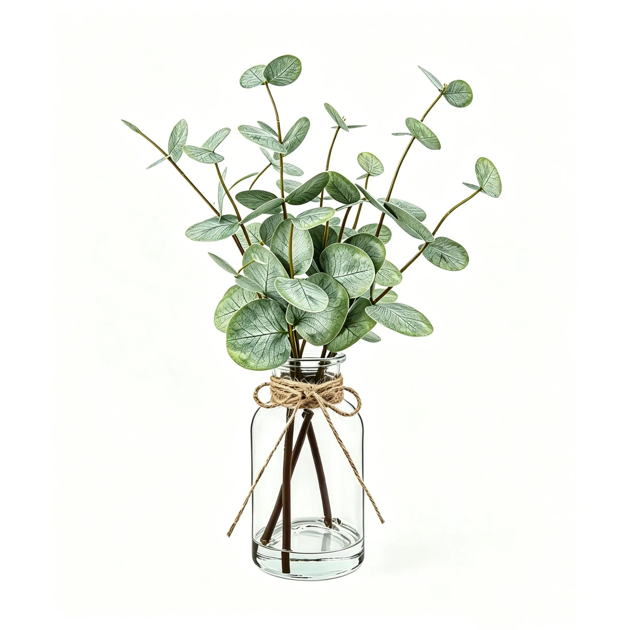 🌿 13.5" Fake Eucalyptus Stems in Glass Vase w/ Water – Fake Greenery Plants for Home Office Bathroom, Farmhouse Decor for Shelf, Desk & Table