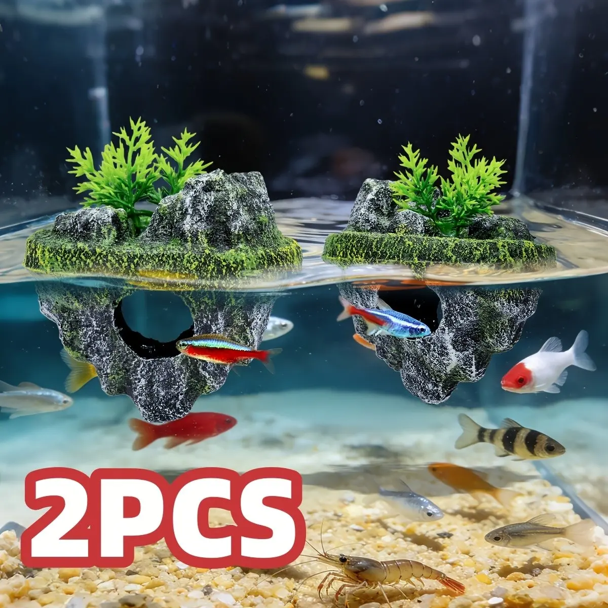 2-Pack Aquarium Floating Islands, Realistic Greenery Fish Tank Decorations, Ideal for Fish and Shrimp Hiding, Essential Aquascaping Accessory, Must-Have for Fish Enthusiasts