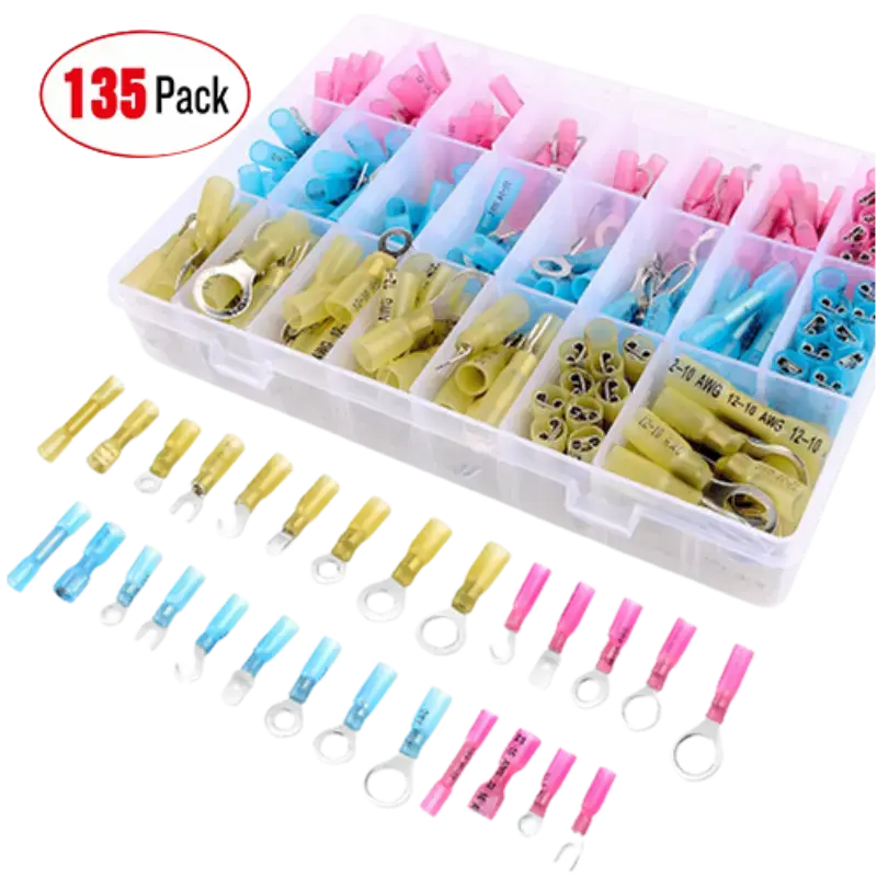 Nilight 135Pcs Heat Shrink Wire Connectors - 12-10AWG, 22-16AWG, 80°C Min Shrink Temp, 130°C Full Recovery Temp - CE Standards Compliant, Durable, Easy to Identify for Automotive & Motorcycle Exterior Use