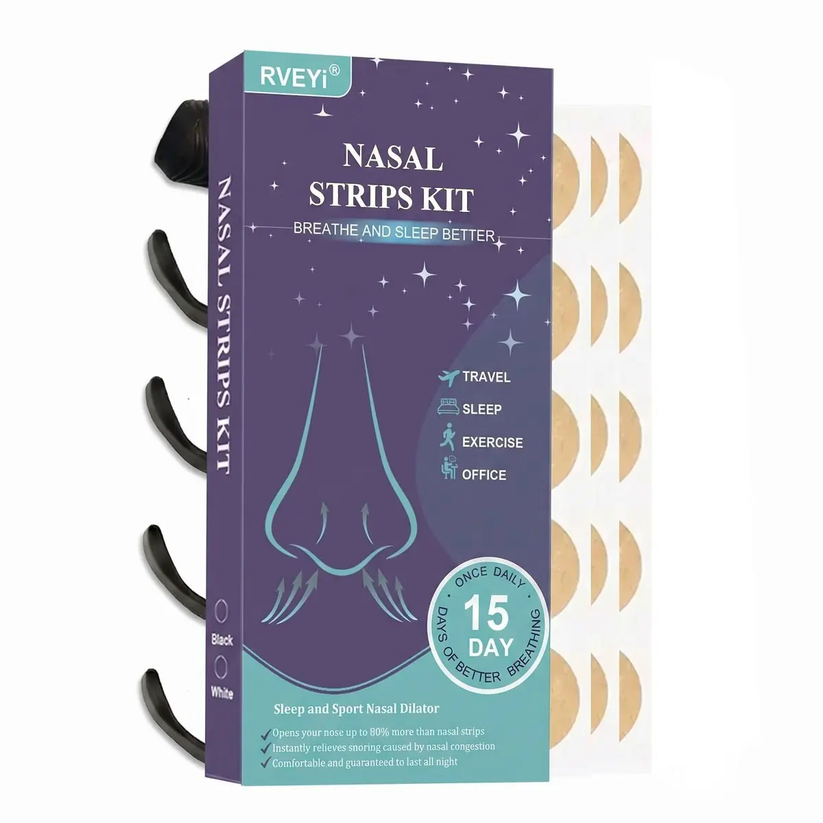 Anti-Snoring Magnetic Nose Patch Set, Nose Strips For Breathing, 1 Set Including 30 Pcs Nasal Patches, Nasal Dilator, 4 Pcs Mixed-Size Expanders and 1 Pc Applicator, Personal Care Product for Daily Use