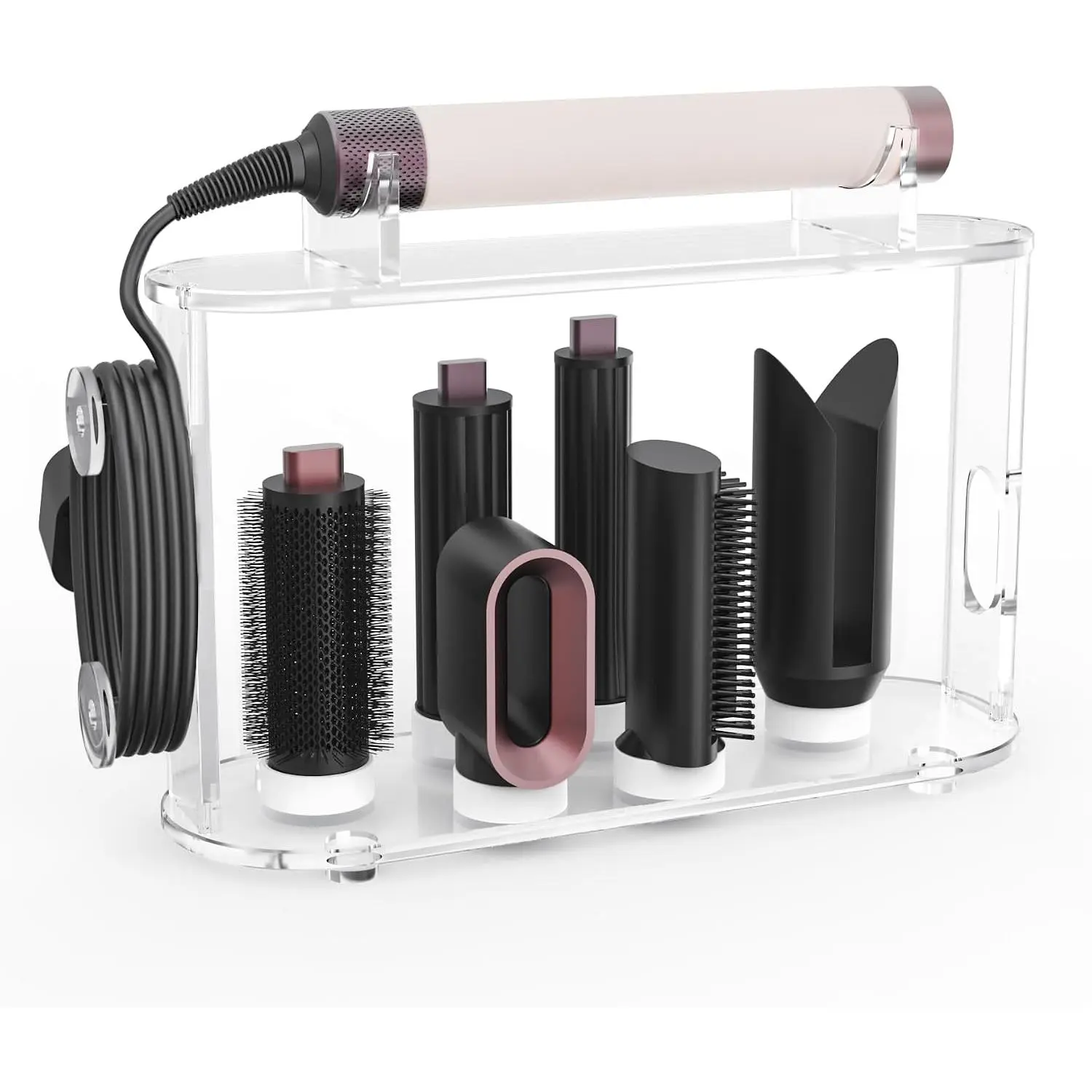 Affogato Acrylic Storage Holder Compatible with All Dyson Airwrap Styler Accessories, 6 Holes Countertop Organizer Stand for Diffuser Long Barrel Attachments for Bathroom