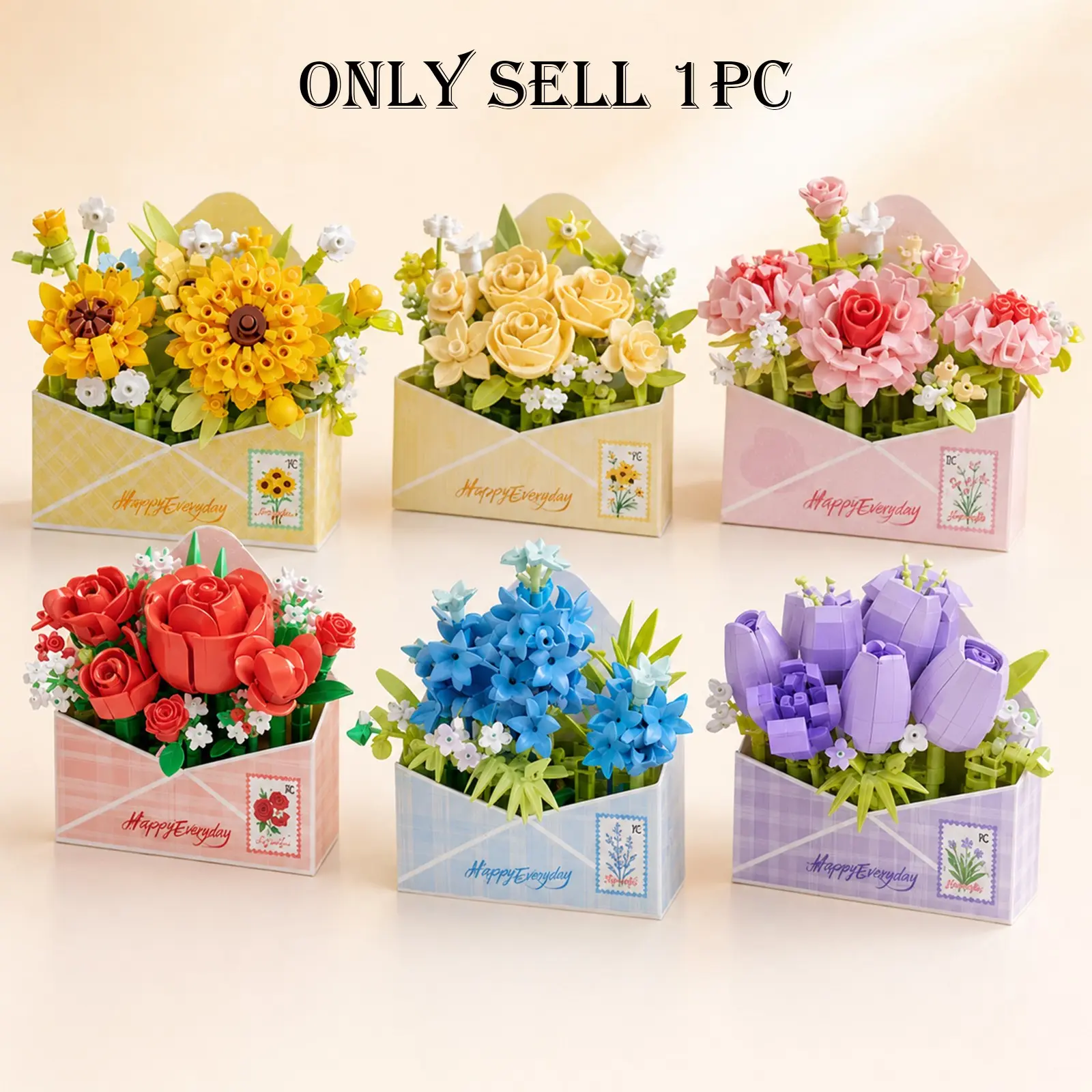Forever Flower Block Bouquet - DIY Building Block Letter Envelope Gift