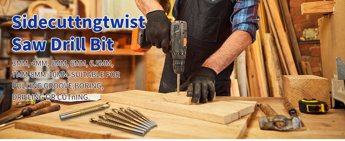 8 Pack Titanium Coated HSS Twist Drill Bits, 3-10mm Serrated Side Cutting Drill Bit Woodworking Tools for Plastic Metal Wood Hole