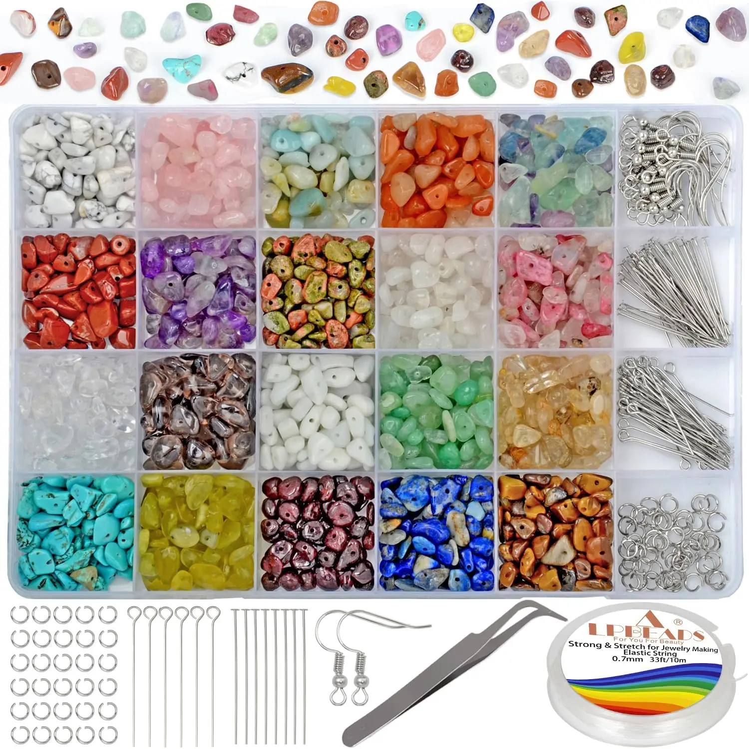 Making Kit 1200 count   Beads in 20 Colors , Jump Rings, Earring Hooks, Pins, Elastic Bracelet String for Women and Adults