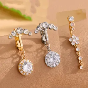 Reverse Crystals Faux Fake Belly Button Ring Belly Piercing Nombril Clip on Umbilical Navel Cartilage Clip Body Jewelry Gift