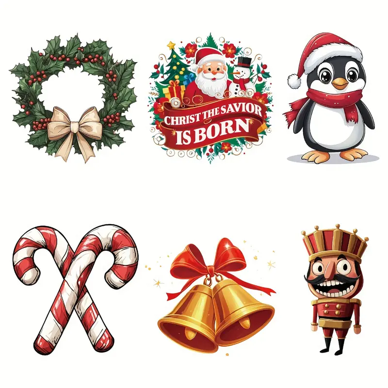 6 Pieces Christmas Cartoon Penguin Heat Transfer Vinyl Stickers Washable DIY Decals for T Shirts Masks Jeans Backpacks Crafts Decorations