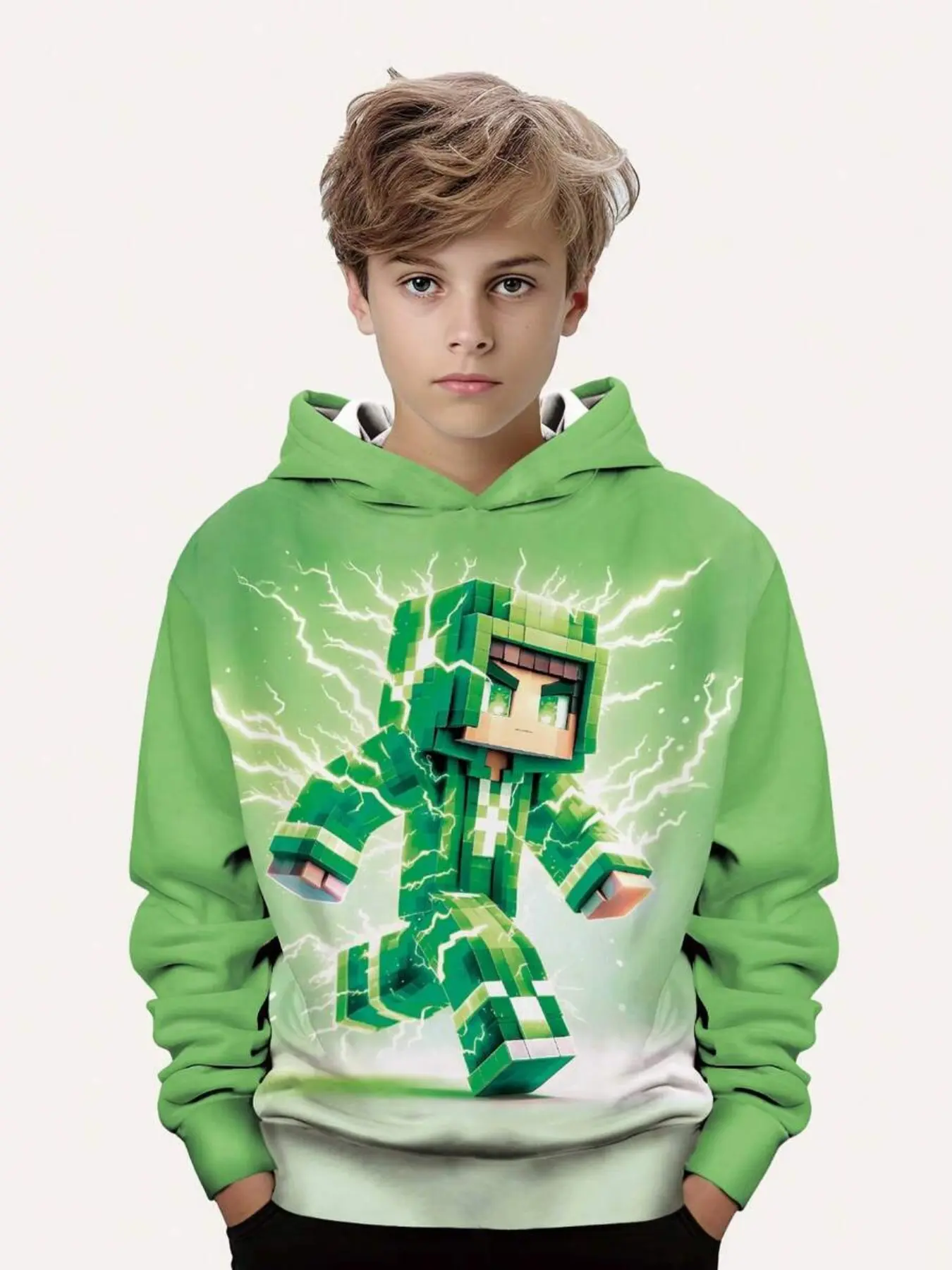 Boys' Fashion Cartoon Print Sweatshirt, Long Sleeve Hooded Pullover, Casual Streetwear for Fall & Winter, Cool Design for Daily Wear