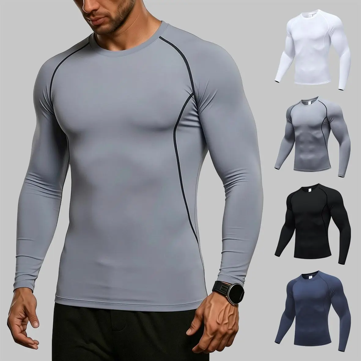 3 Pack Men's Compression Shirts Long Sleeve Quick Dry Athletic Workout Shirts Moisture Wicking Base Layer Tops for Gym Running Training Sports
