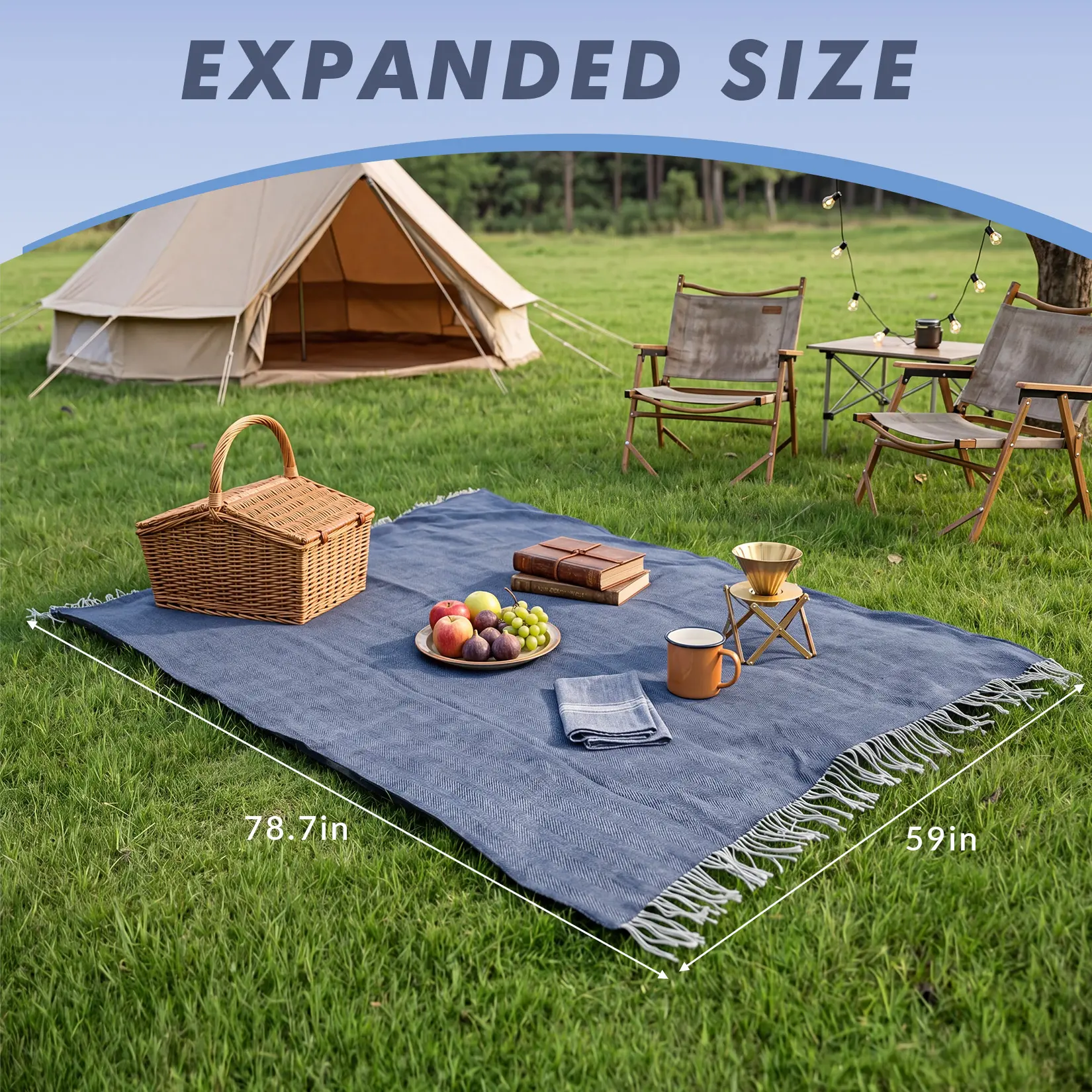 GARVEE Waterproof Outdoor Picnic Blanket – Large 4.9×6.6ft, Soft Acrylic & Oxford, PVC Backing, Collapsible, Tassel Edge, Easy Clean, Portable Mat for Beach, Park, Camping, Indoor & Outdoor Use