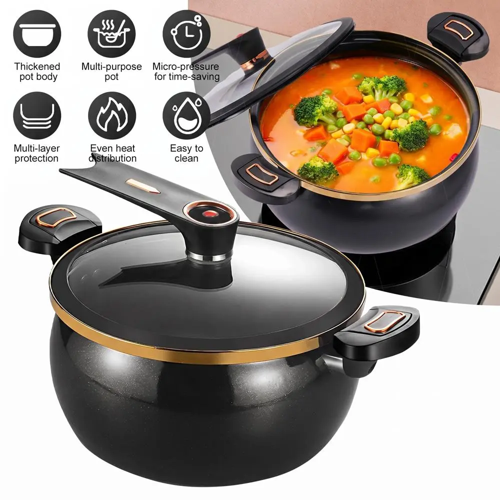 Sturdy 8.45Qt Stainless Steel Micro Pressure Cooker, Ceramic Non-Stick Inner Layer Cookware with Safety Valve, Tempered Glass Lid for Fast 1-Pot Meals, Gas Stovetop Compatible