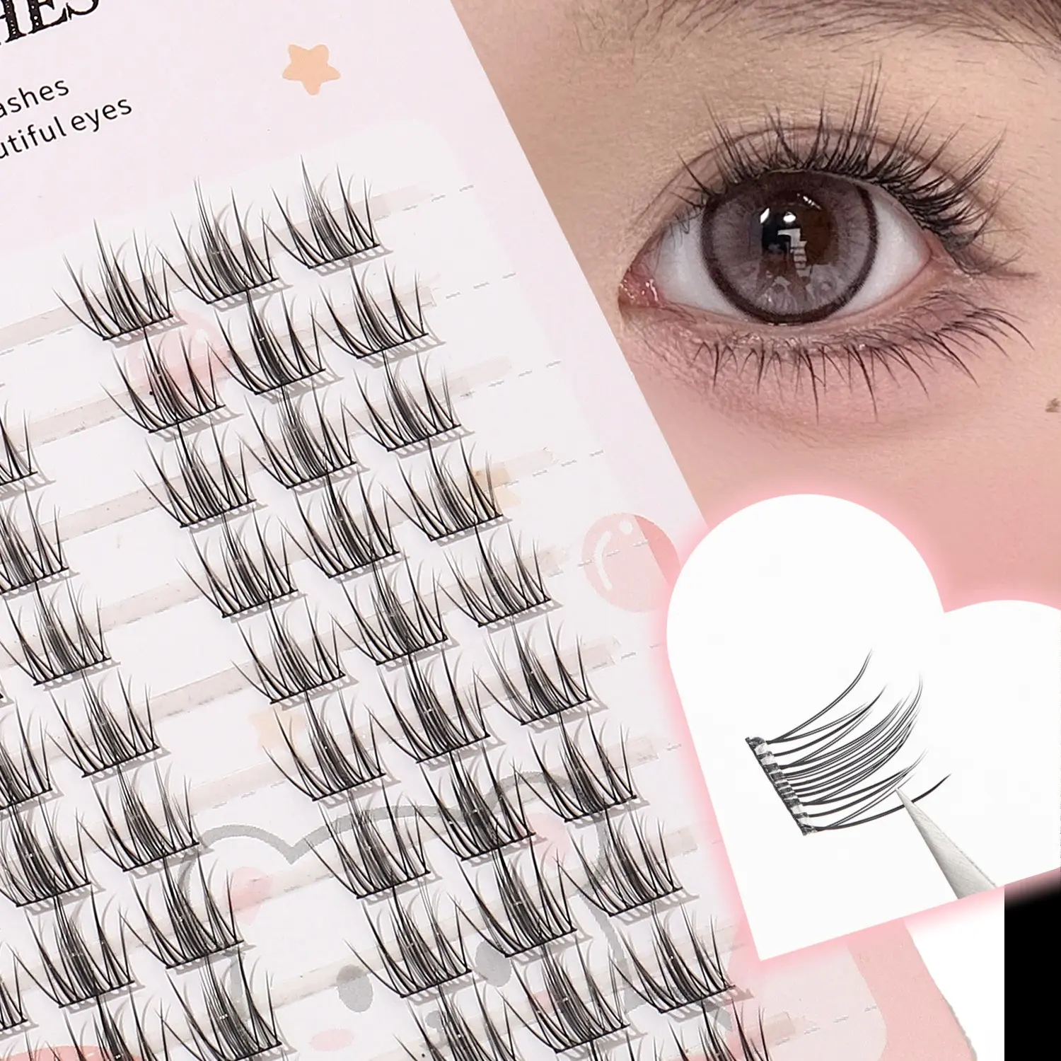 Cartoon Style False Eyelashes, Natural Dense Look, Fluffy Eyelash Clusters, Reusable Korean Japanese Lashes, 10 Rows C Curl, Comfortable Wear, Perfect for All Occasions