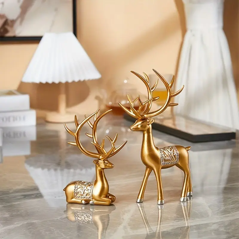 Luxury Deer Resin Statue Decorative Ornament, Christmas New Year Living Room Entryway Desk Home Craft Gift