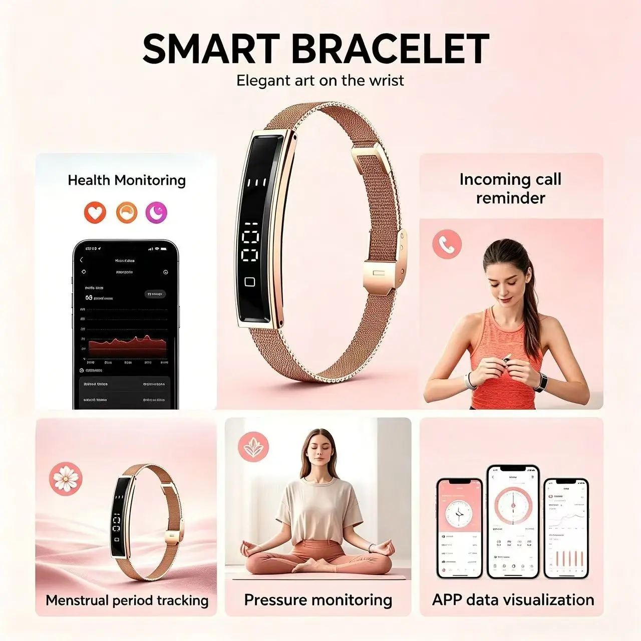 New Smart Bracelet Heart Rate Variability Health Monitor Blood Oxygen Sleep Tracker Step Counter Bluetooth-compatible 5.3 Long Battery Life