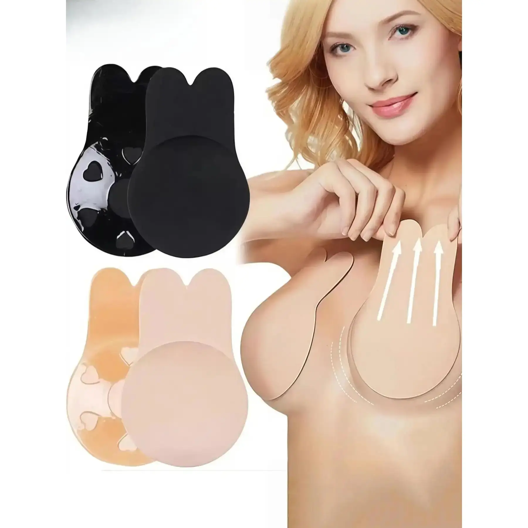 Trending Bunny Ear Lift Nipple Covers 2 Pairs Medical Grade Bio Glue Strong Sticky Skin Safe Pasties for Women Breast Enhancement Fashion Concealment Nipple Protection