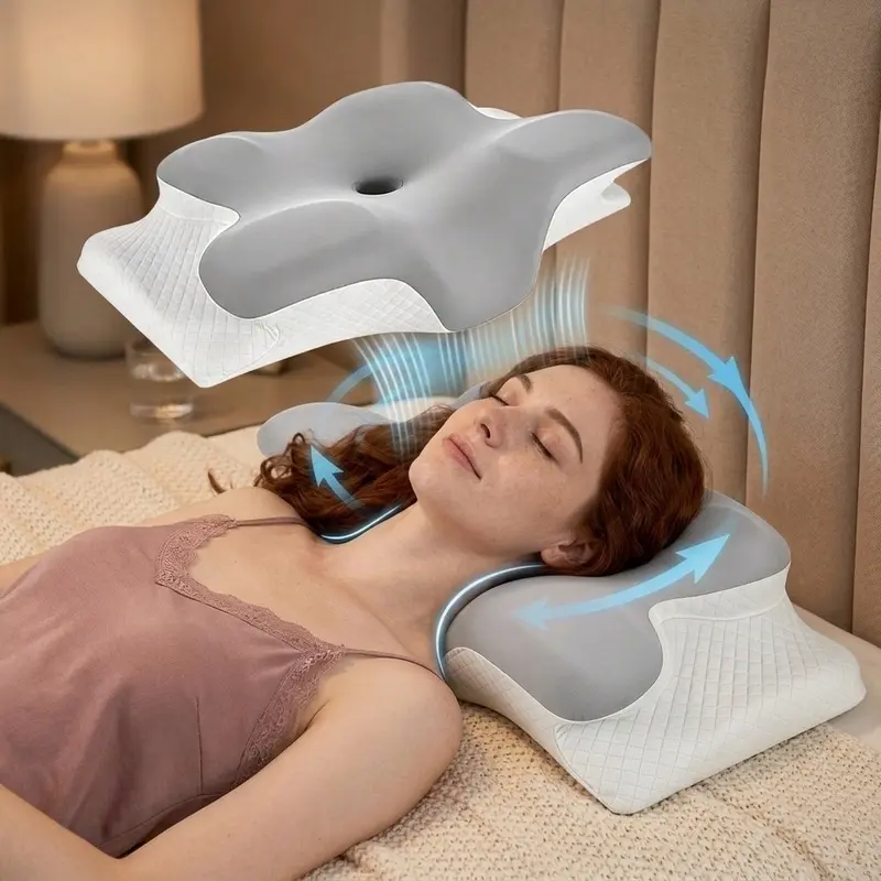 Memory Foam Contour Pillow with Cooling Cover, Ergonomic Neck Support, Odor-Free Zone Design, Ideal for Side, Back, Stomach Sleepers