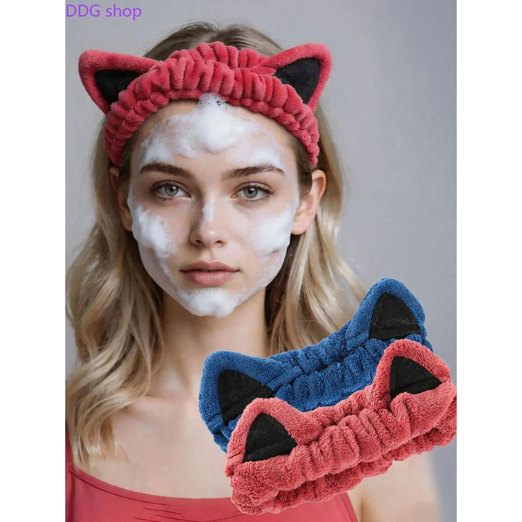 2 Packs Cute Cat Spa Headband for Face Washing, Makeup & Skincare, Soft Coral Fleece, Trendy Animal Headbands for Women & Girls, Gift Idea, Animal Ears Headband, Fashion Headbands