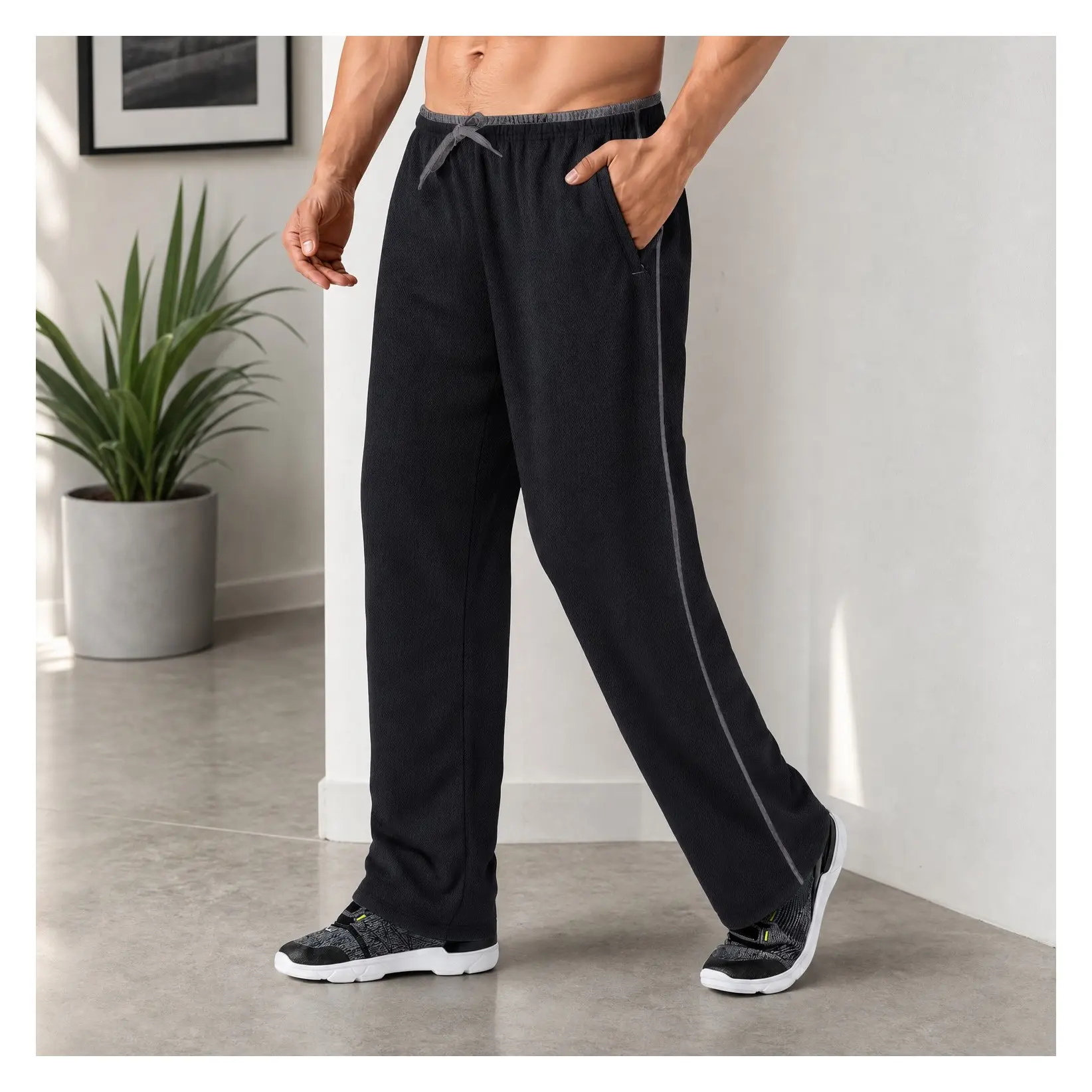 Men's Lightweight Mesh Athletic Sweatpants with Loose Open-Bottom FitGift