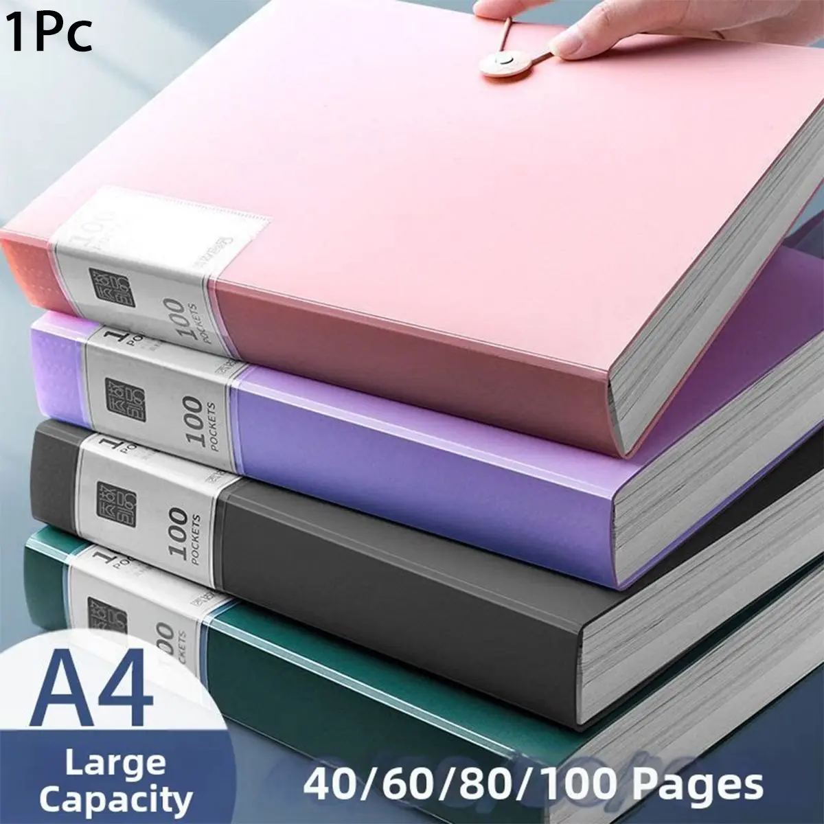 100 Pockets-A4 Display Book, Paper Organizers, Sheet Protector Binder Portfolio Organizer Multi-Pocket Storage Presentation Book for School Office Home Thickened Inner Pages Easy Insert Waterproof Cover Archival Quality Durable Transparent Storage Binder