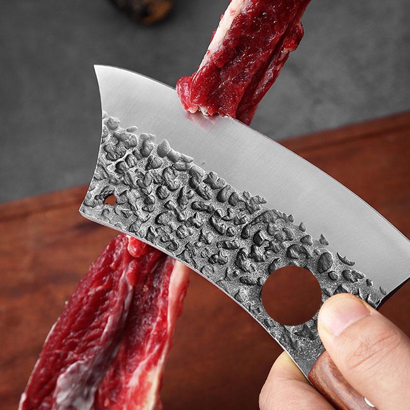 Premium Stainless Steel Forging Meat Cleaver and Bone Knife, Wooden Handle, Ideal for Home Cooking, Camping, BBQ, Festival Use, Stainless Steel Knives
