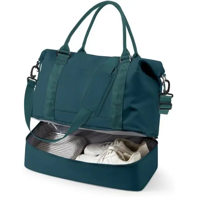 Travel luggage bag - 18x 14x8inch weekend travel bag, with shoe compartment, can be attached to the luggage handle, suitable for airplane carry, gym tote bag