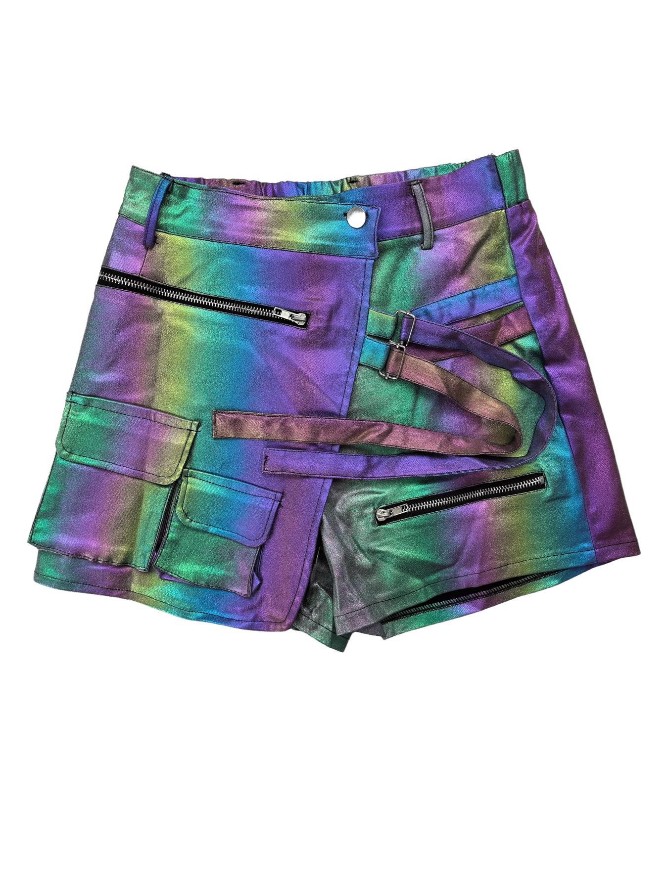 Women's Ombre Print Asymmetrical Hem Y2k Shorts, Casual Street Fashion High Waist Pocket Shorts for Daily Wear, Ladies Bottoms for All Seasons, Going Out Outfits Valentine's Day