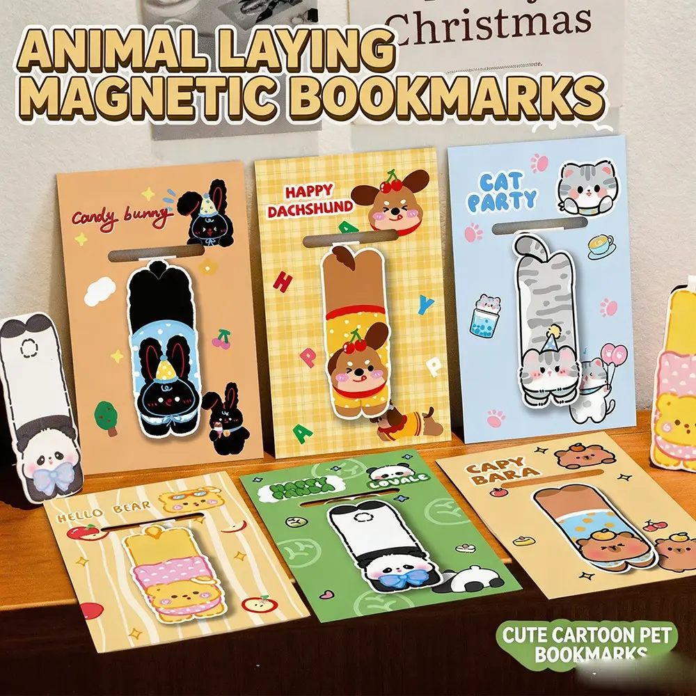 6-Piece Cute Adorable Magnetic Bookmarks Set, Cartoon Animal Design, High-Quality Reading Accessories, Ideal Gift for Students & Teachers